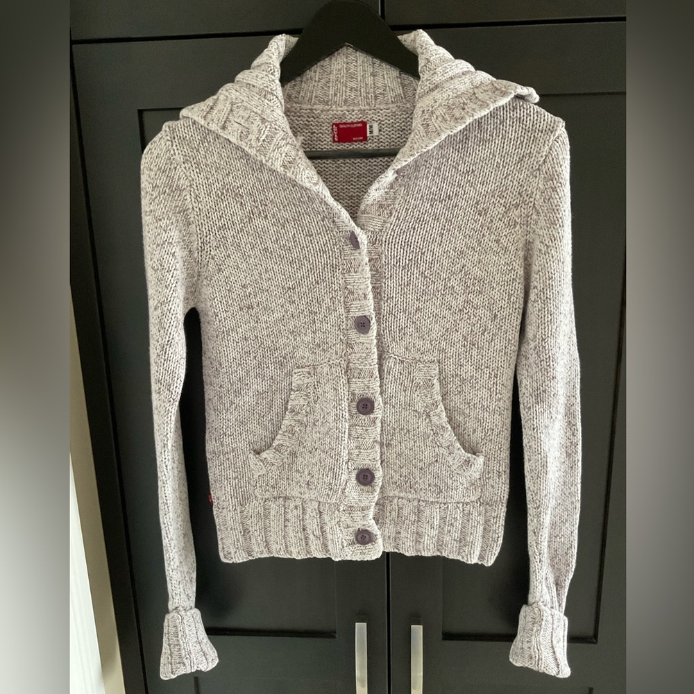 💜 🌟 Levi’s Women’s Purple White Button Down Knit Cardigan Sweater M EUC